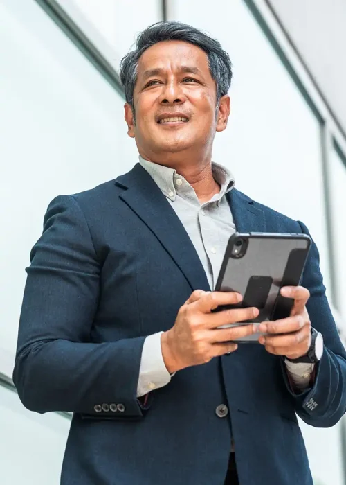 man suit tablet