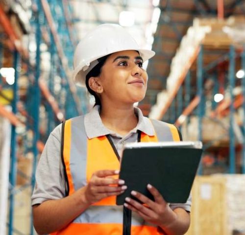 Warehouse,,Supervisor,And,Woman,With,Tablet,,Supply,Chain,And,Stock